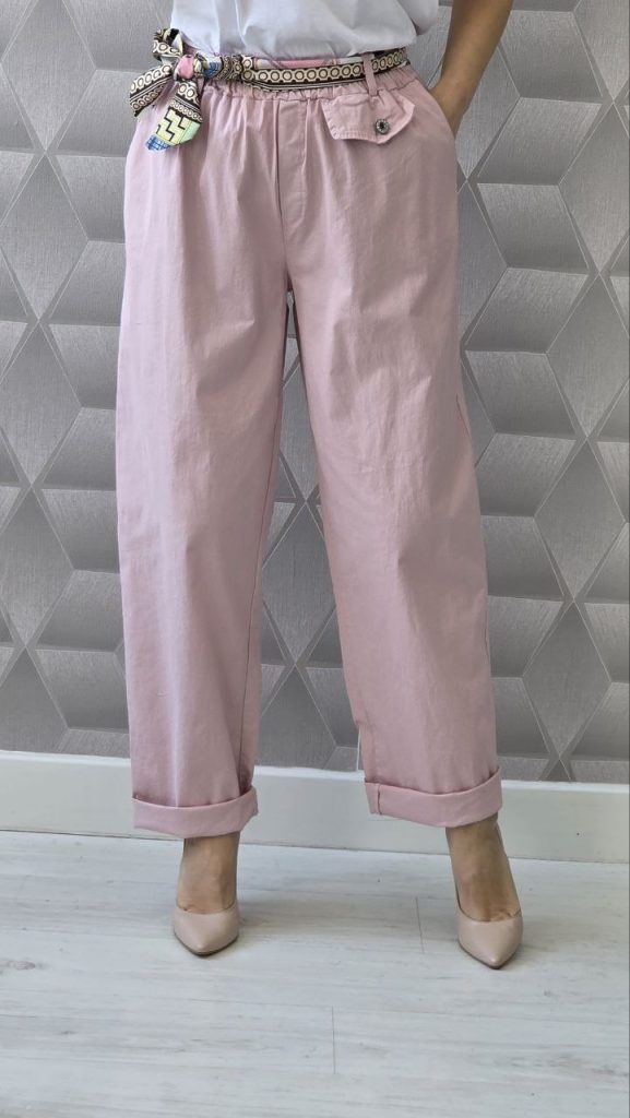 Pantaloni din bumbac cu esarfa inclusa