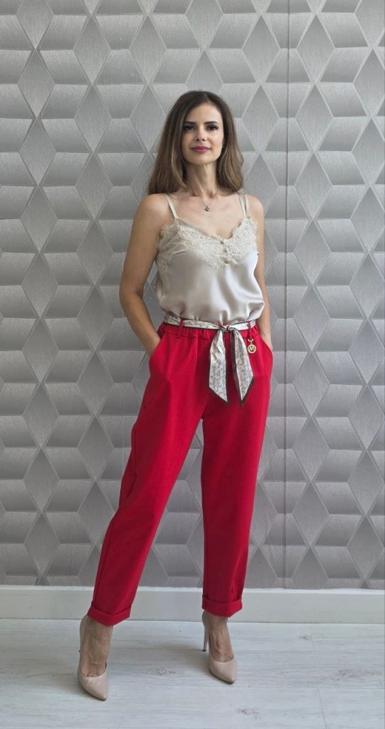 Pantaloni bumbac cu esarfa