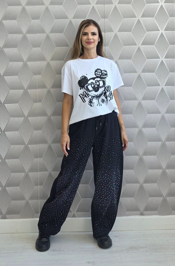 Pantaloni tip jeans cu pietre Josephine - serie 2 buc